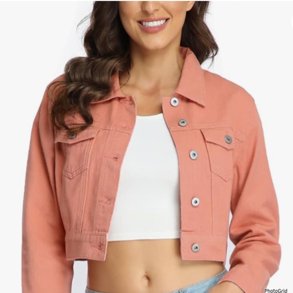Shein curve 0XL plus size coral cropped jean jacket NEW